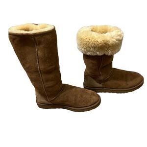 Ugg Boots W Sz 9 Classic Tall II Chestnut Tan Suede Leather & Sheepskin Boho